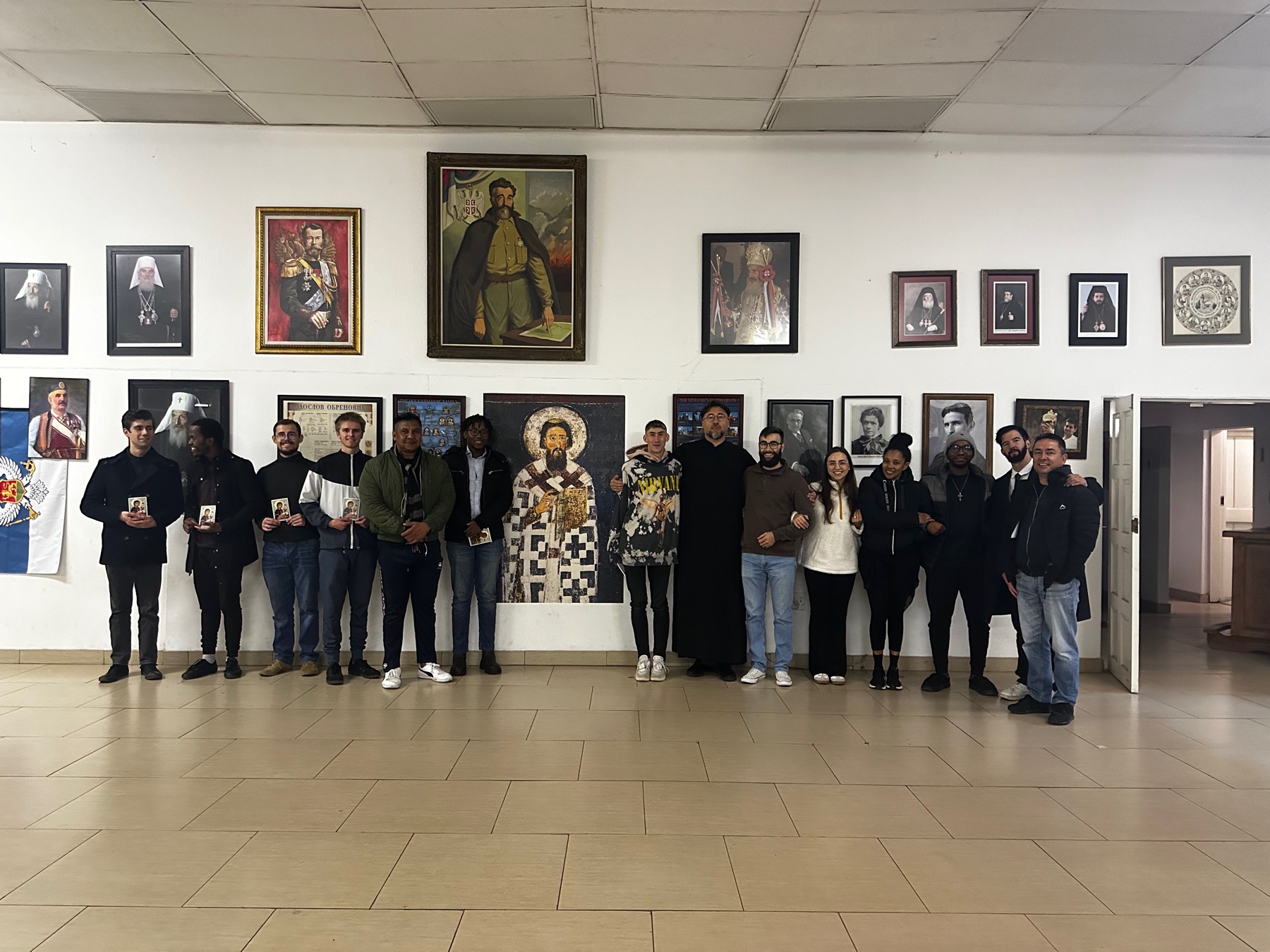 Parishioners gathered for a group photo after an Akathist service