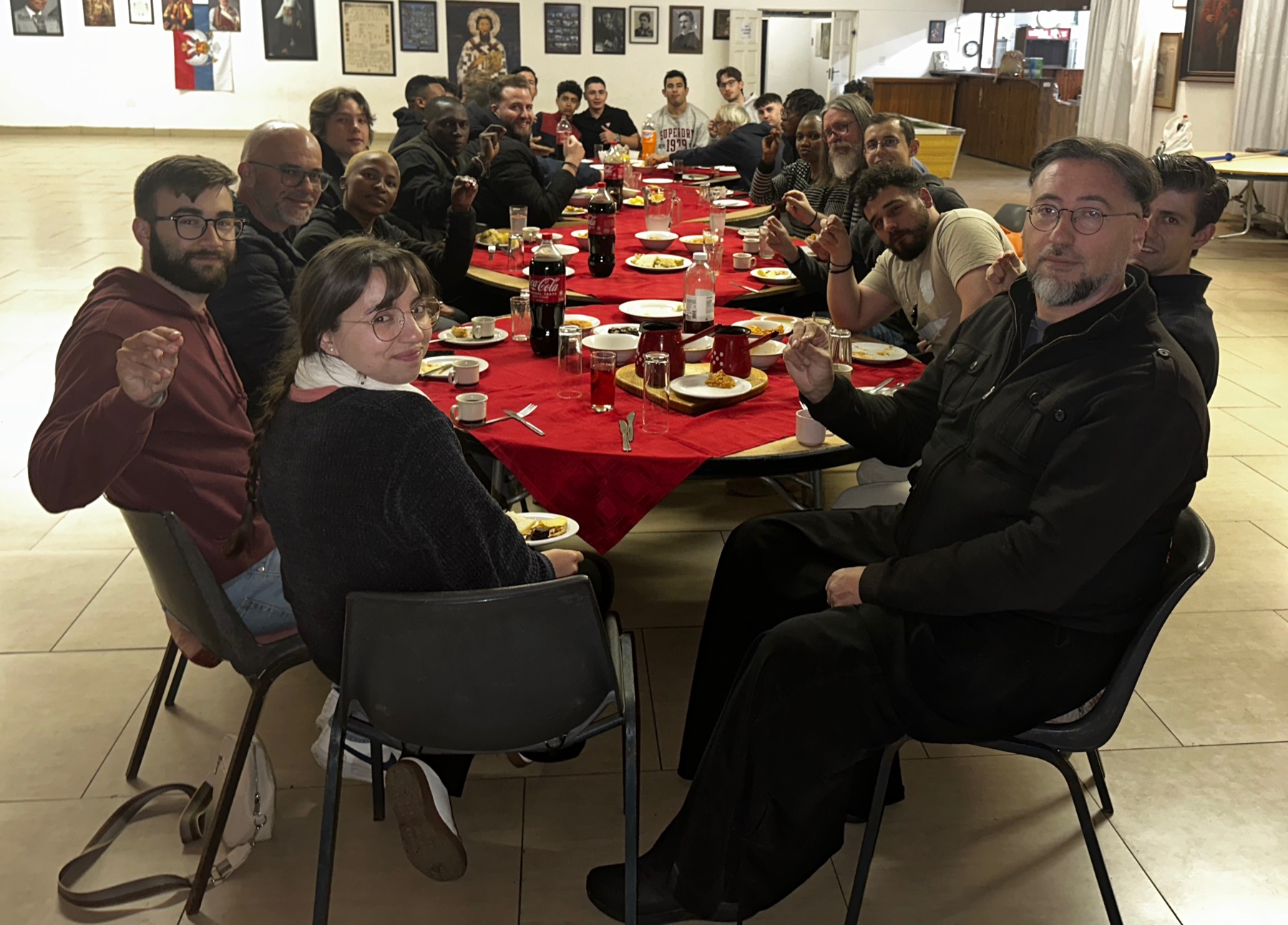 Parishioners sharing a meal together after the Friday night Akathist service