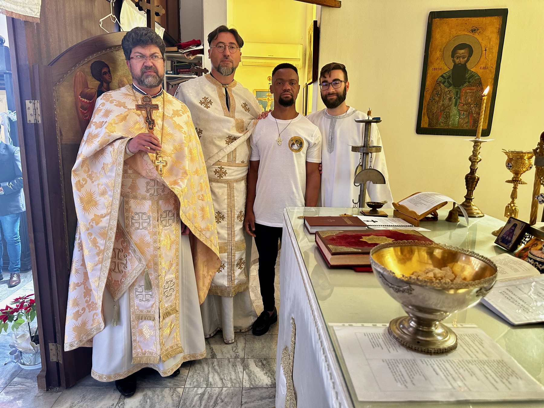 Parish community gathered after Divine Liturgy