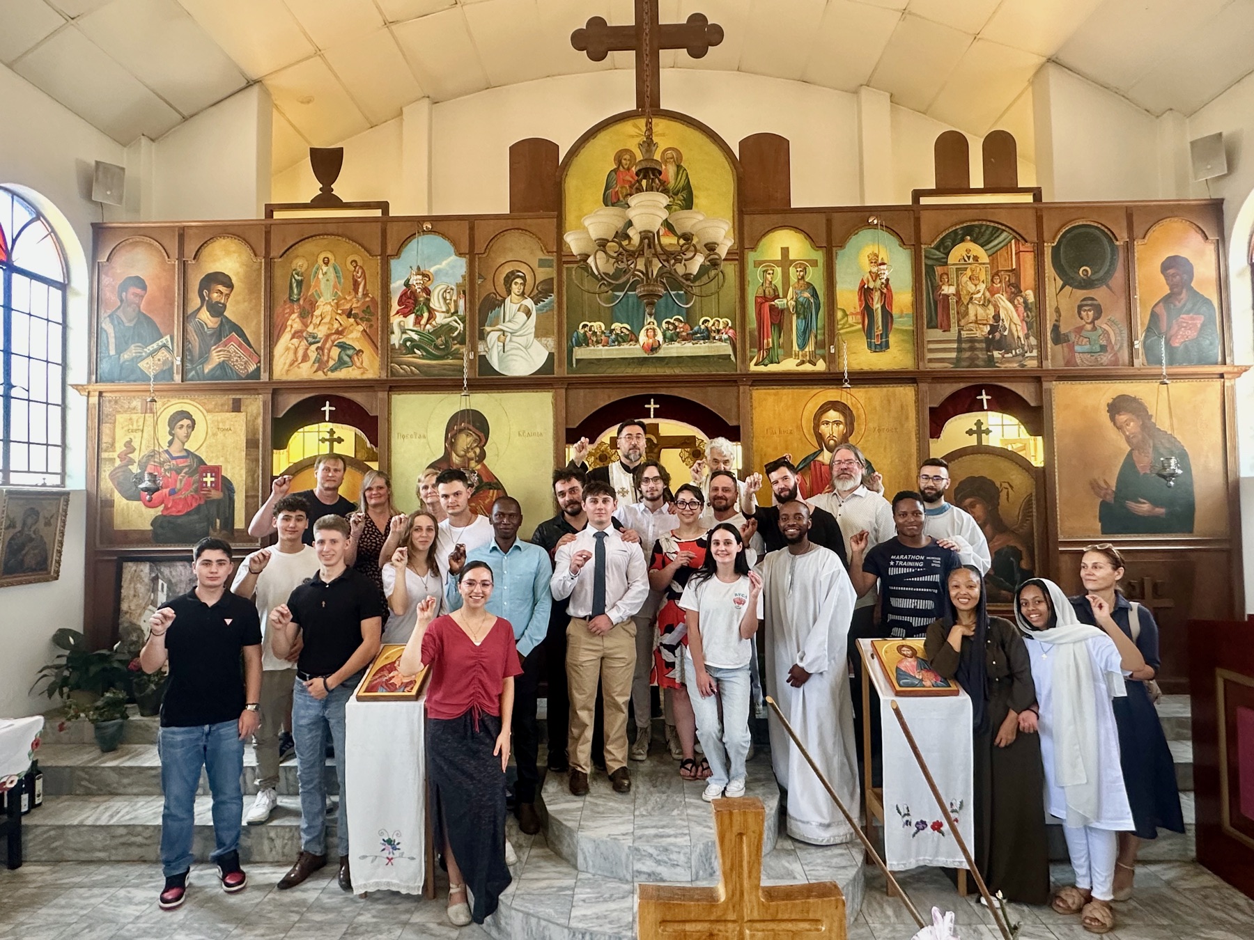 Several families gathered together after a group baptism
