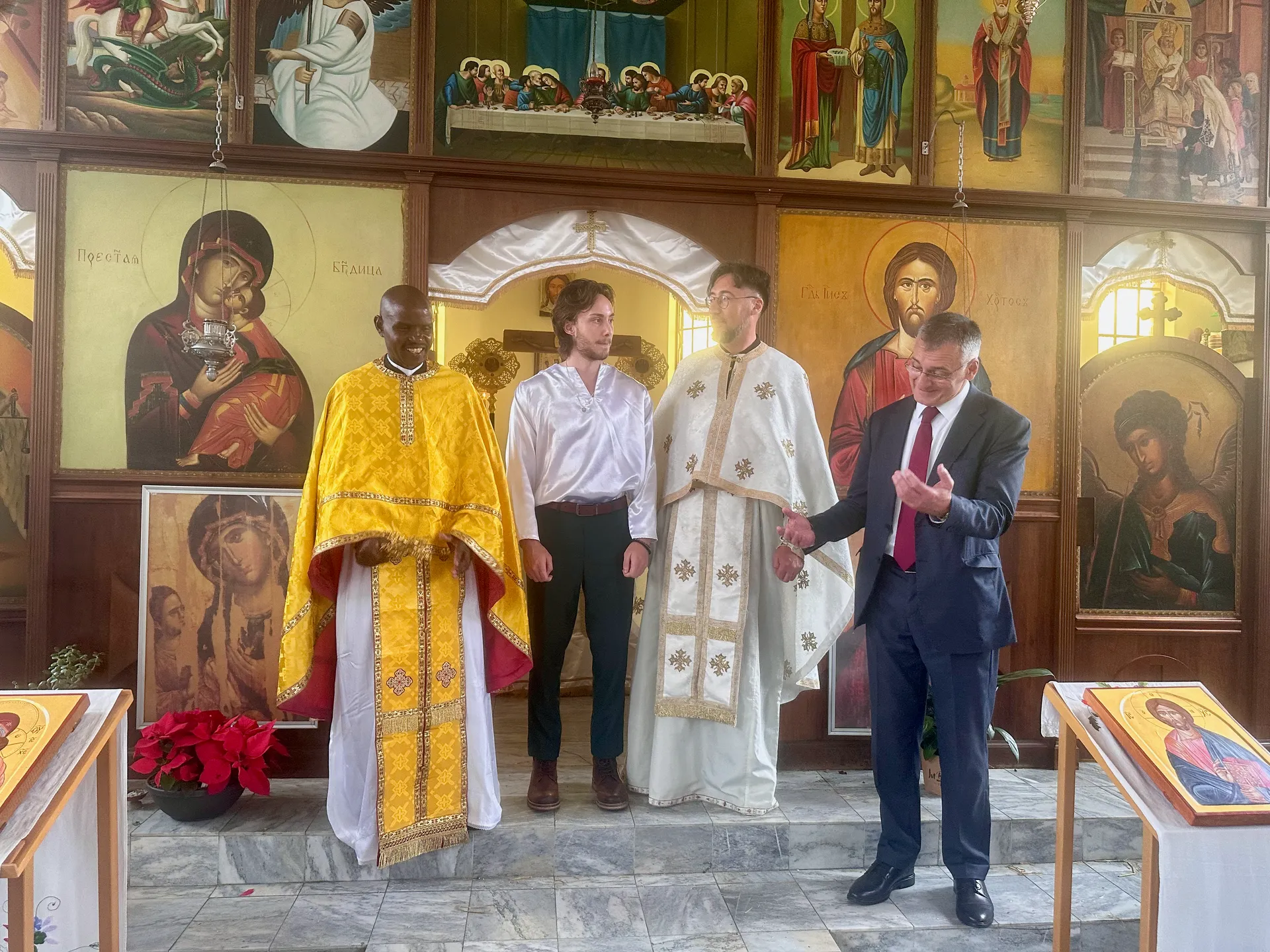 Clergy and visitors gathered together at the church.
