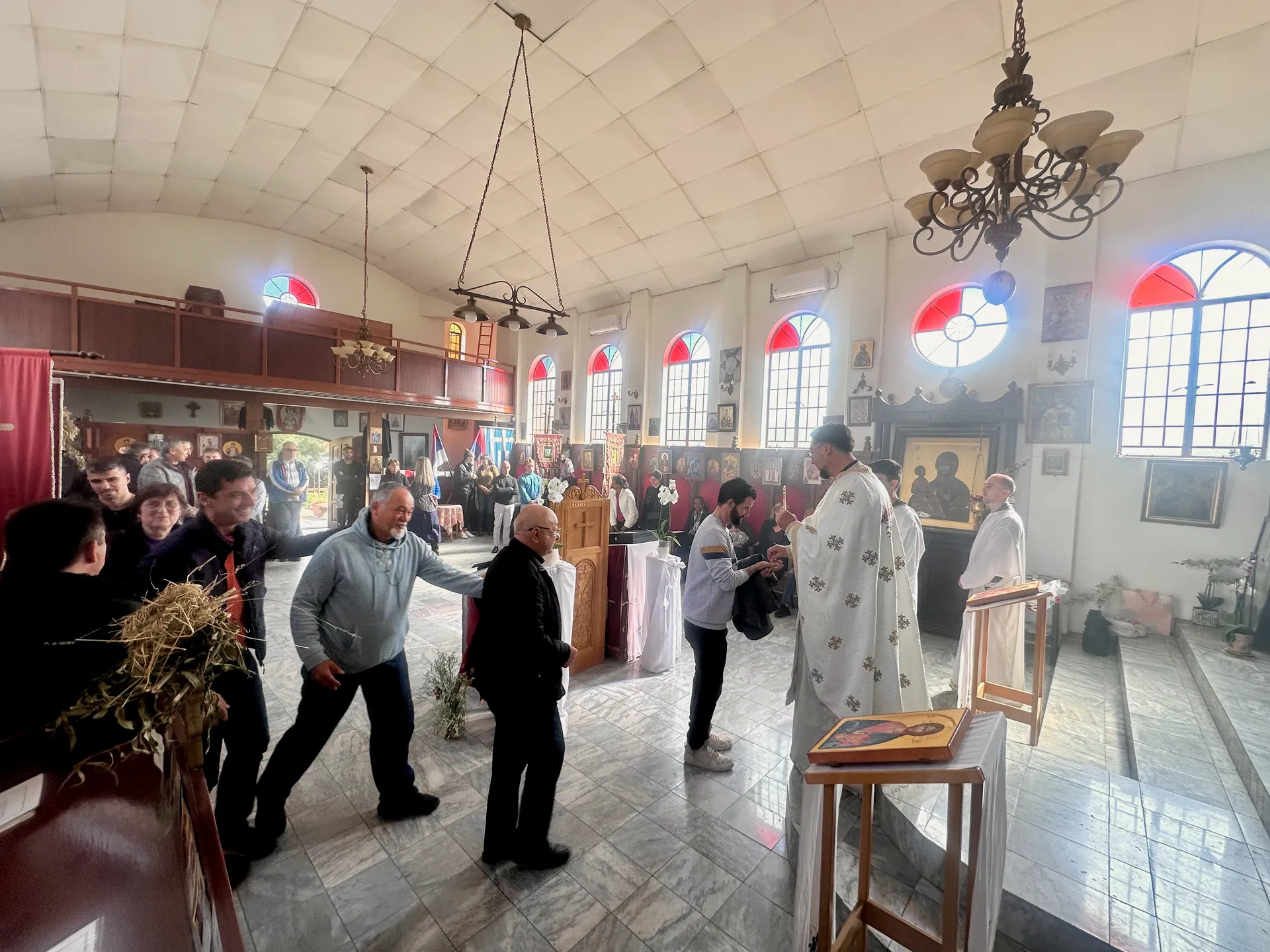 A close-up of antidor (blessed bread) being distributed after Divine Liturgy.