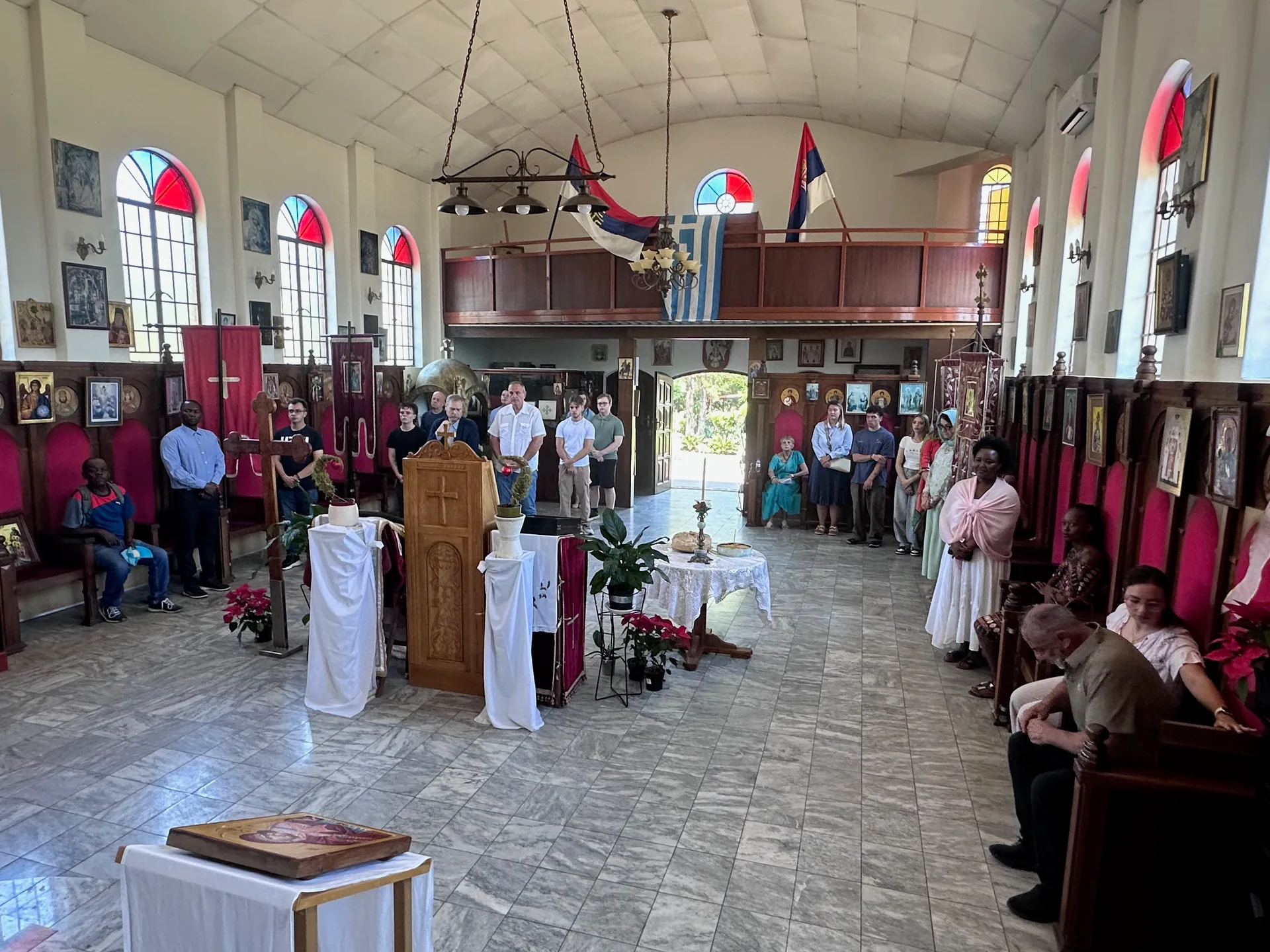 The congregation gathered inside St Thomas Serbian Orthodox Church during Sunday Divine Liturgy