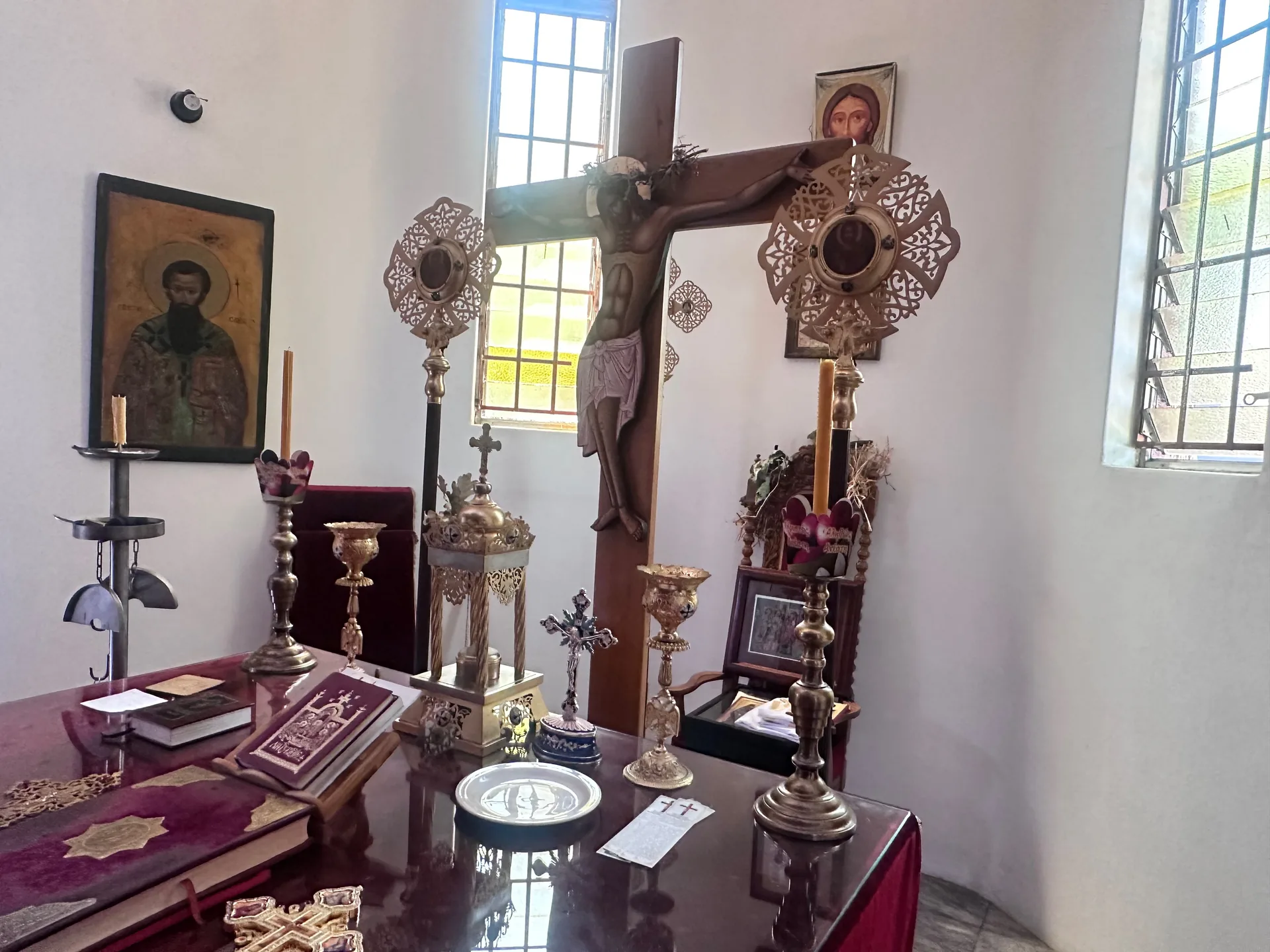 Liturgical items arranged inside the Holy Altar at St Thomas Serbian Orthodox Church