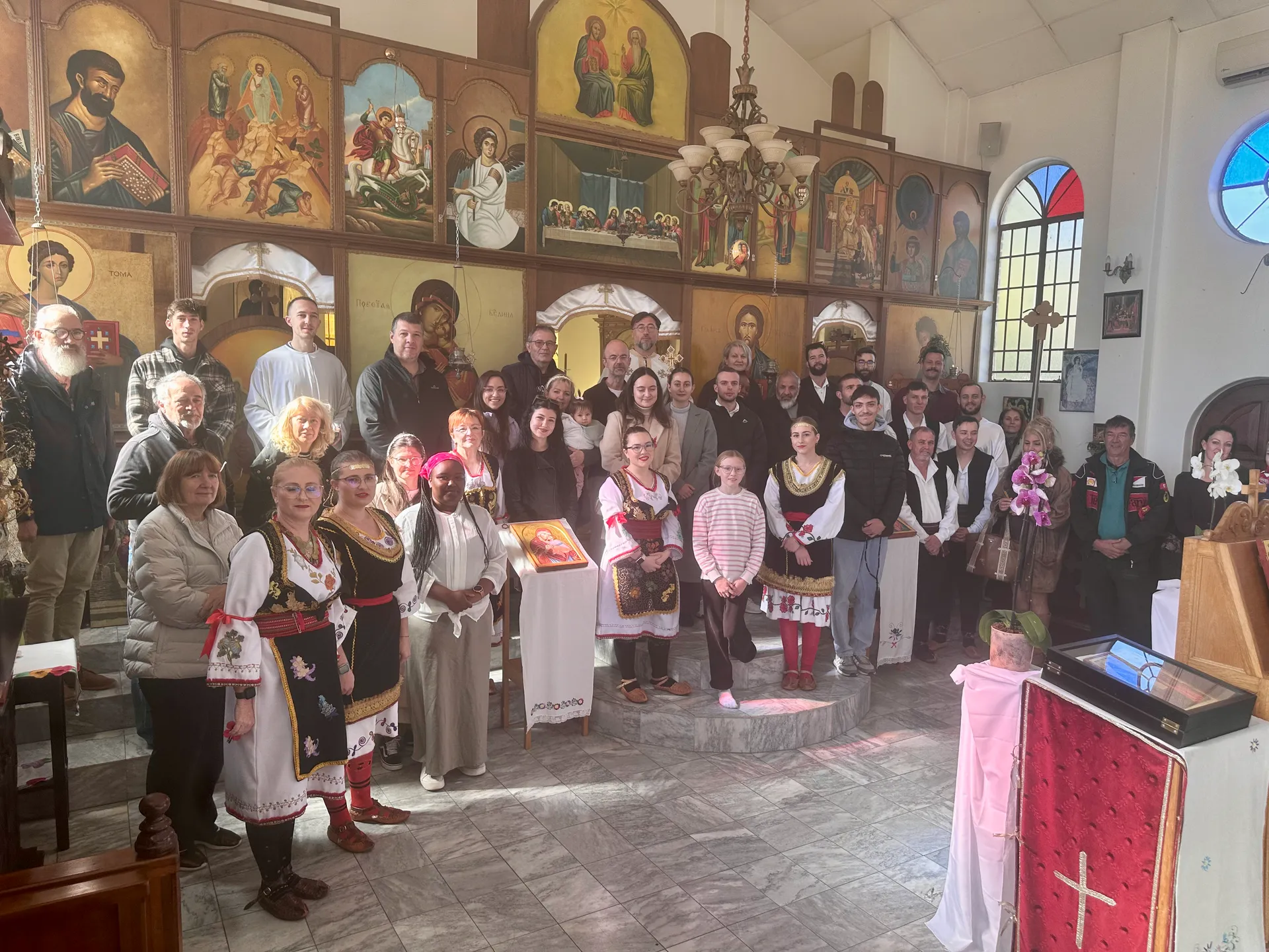 A group photo of the parish community after Divine Liturgy.